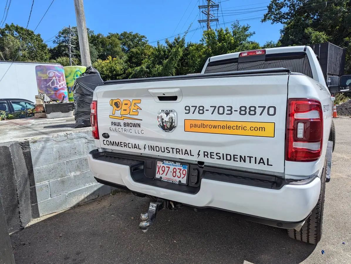 Business pickup truck with completed fleet graphics