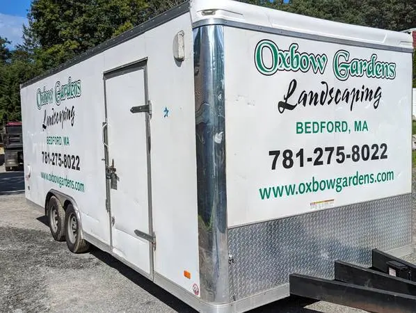 Oxbow Gardens landscaping trailer with completed business graphics